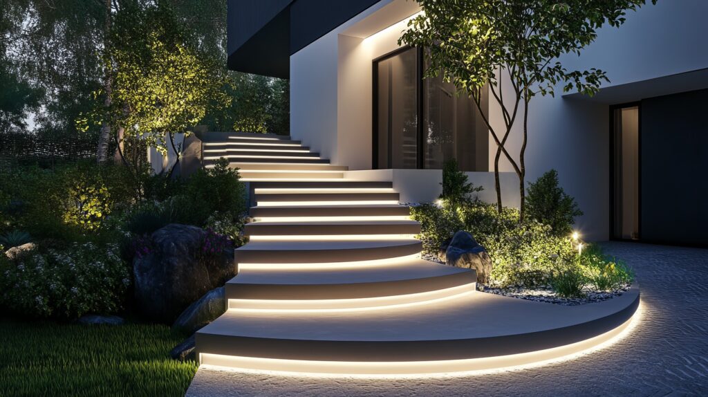 éclairage extérieur d’une villa moderne - prestation proposée par EDSC votre électricien Bourg Achard